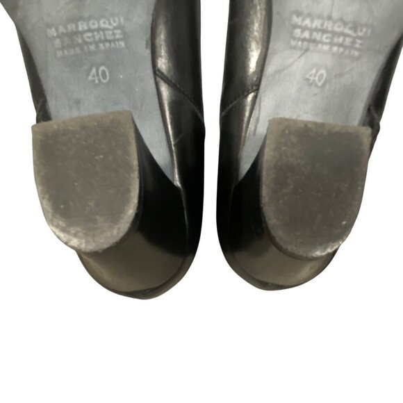 Marroqui Sanchez black leather ankle boots almond toe block heel women’s 40 - Picture 10 of 13